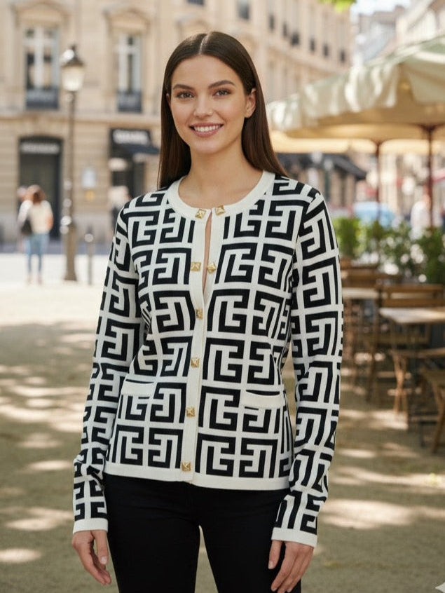 ADL Winter Elegant Single Breasted  Long Sleeve Knit Pullover in White