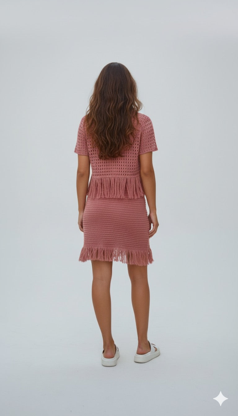 ADL Simple Elite Tassel Decorated Knitted 2 Piece Set Women's Clothing.