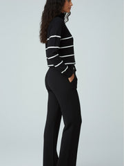 ADL High-End Casual Knitted Half Zipper Collar Top With Wide Leg Pant in Black