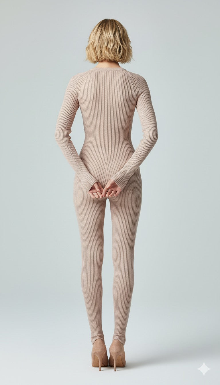 ADL Ribbed Long Sleeve Zipper Jumpsuit