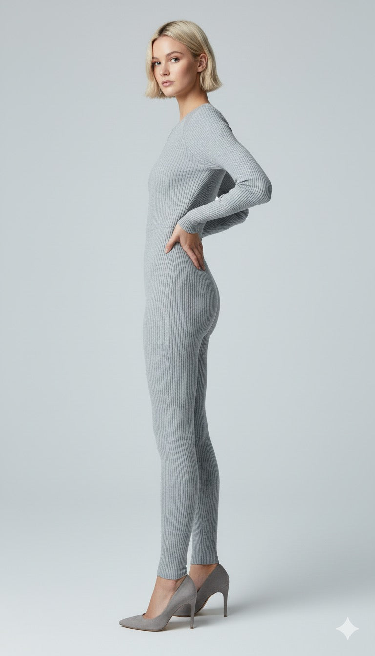 ADL Ribbed Long Sleeve Zipper Jumpsuit