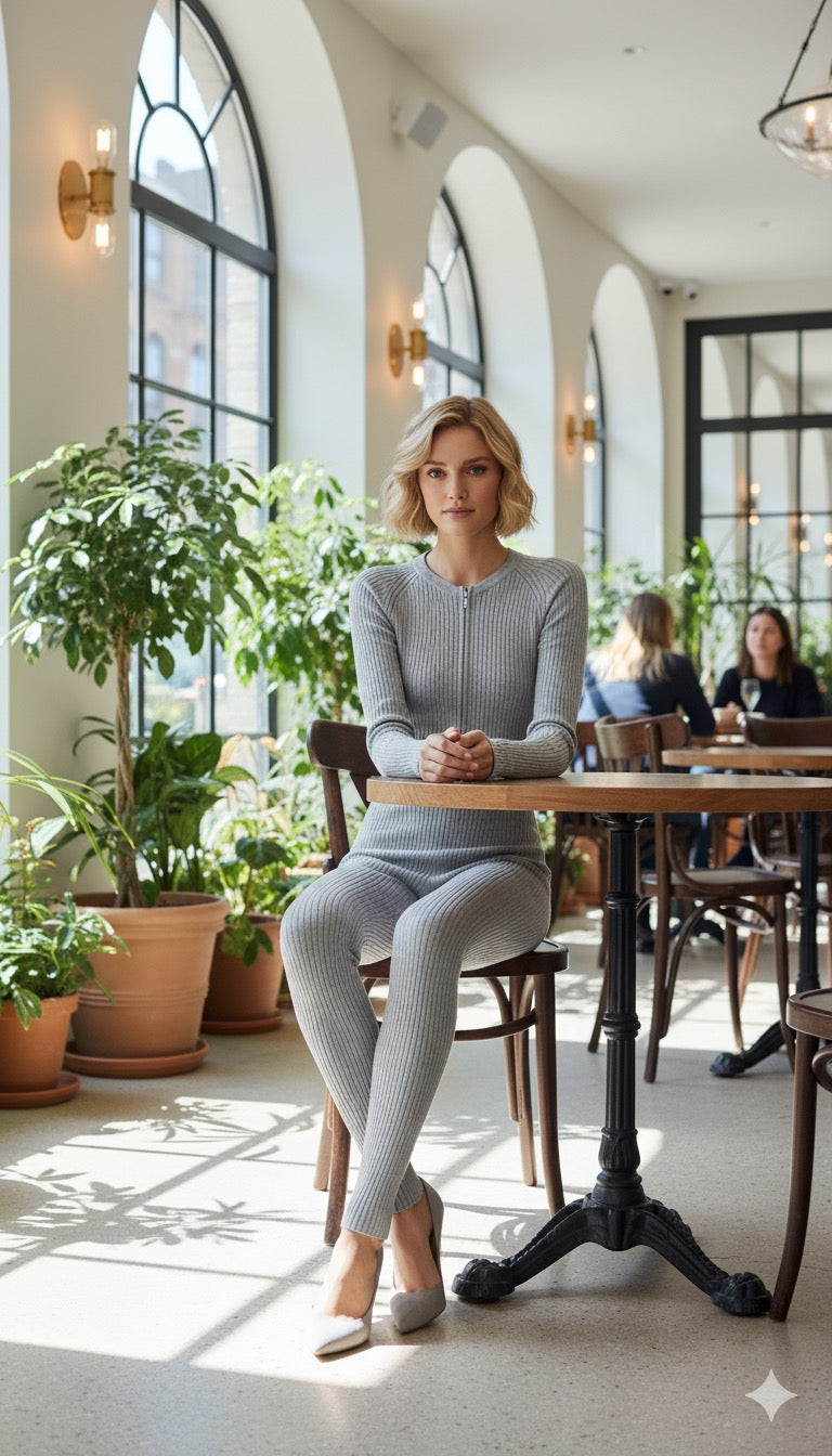 ADL Ribbed Long Sleeve Zipper Jumpsuit