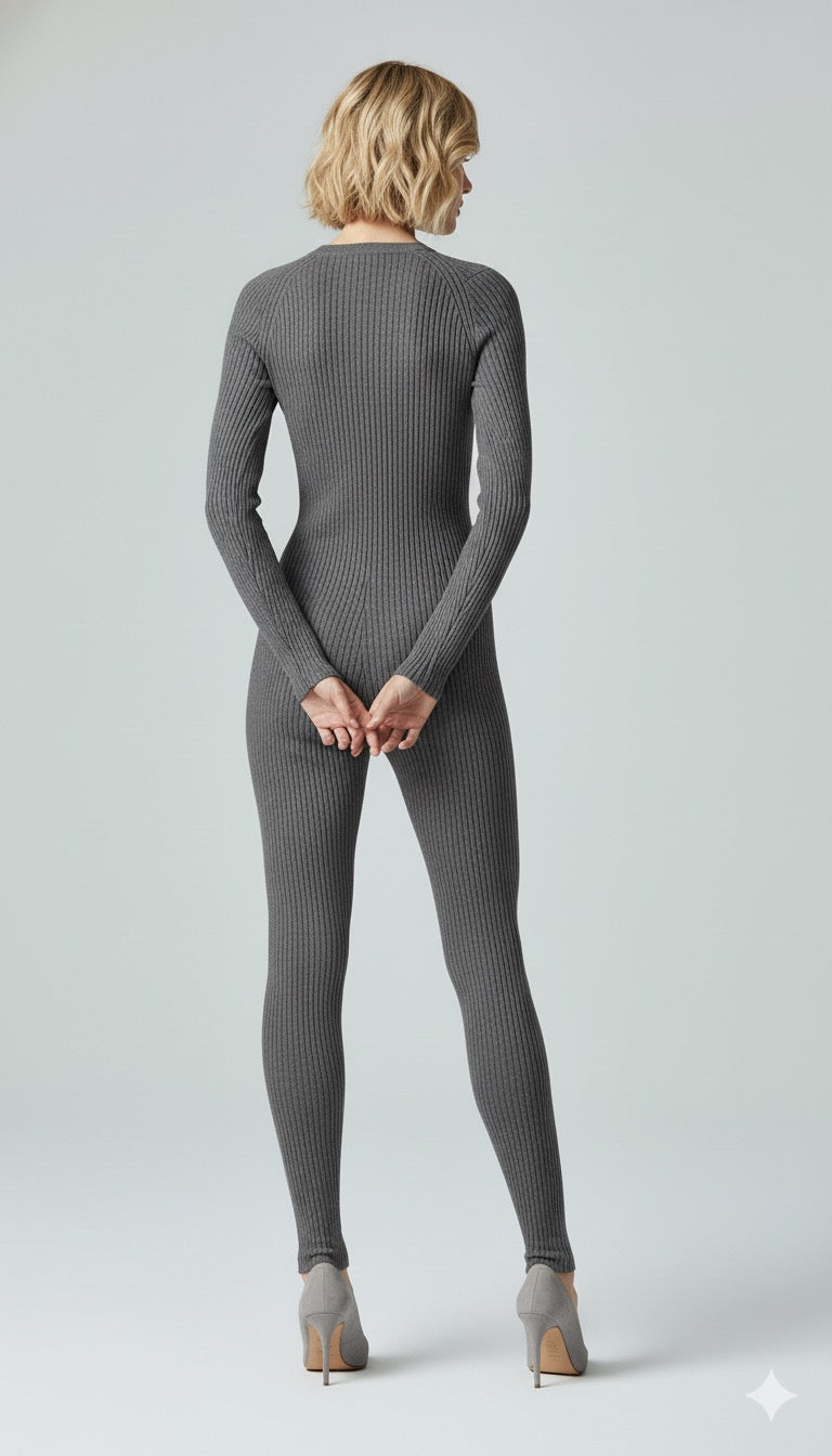 ADL Ribbed Long Sleeve Zipper Jumpsuit