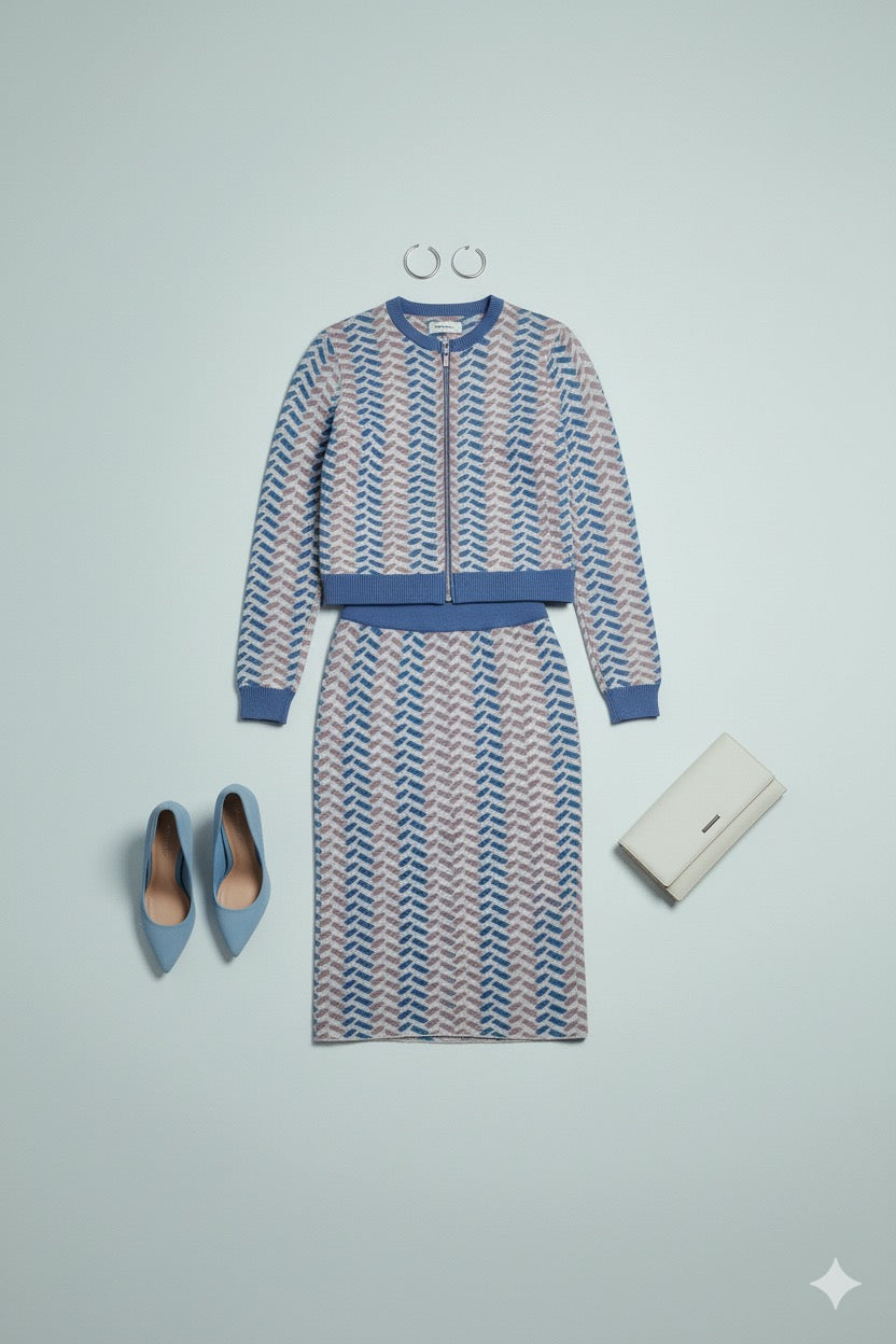 ADL Textured Ethnic-Inspired Geometric Pattern 2 PCs Set.