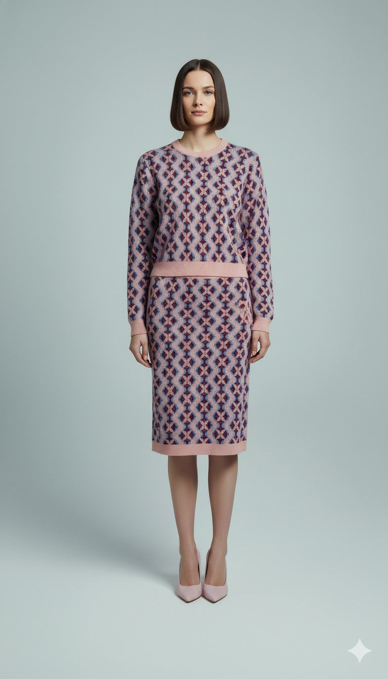 ADL Textured Ethnic-Inspired Geometric Pattern Peach 2 PCs Set.