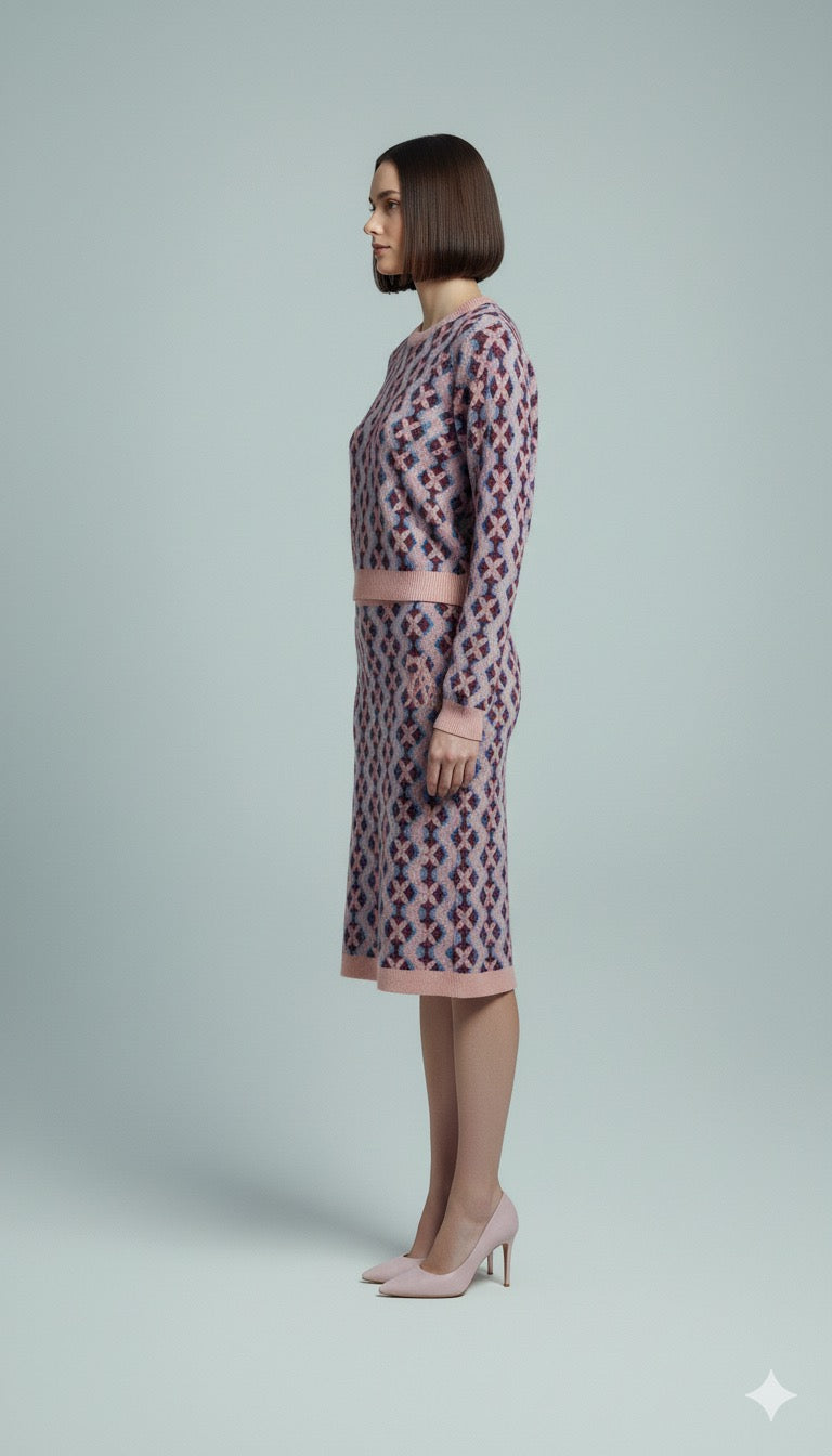 ADL Textured Ethnic-Inspired Geometric Pattern Peach 2 PCs Set.