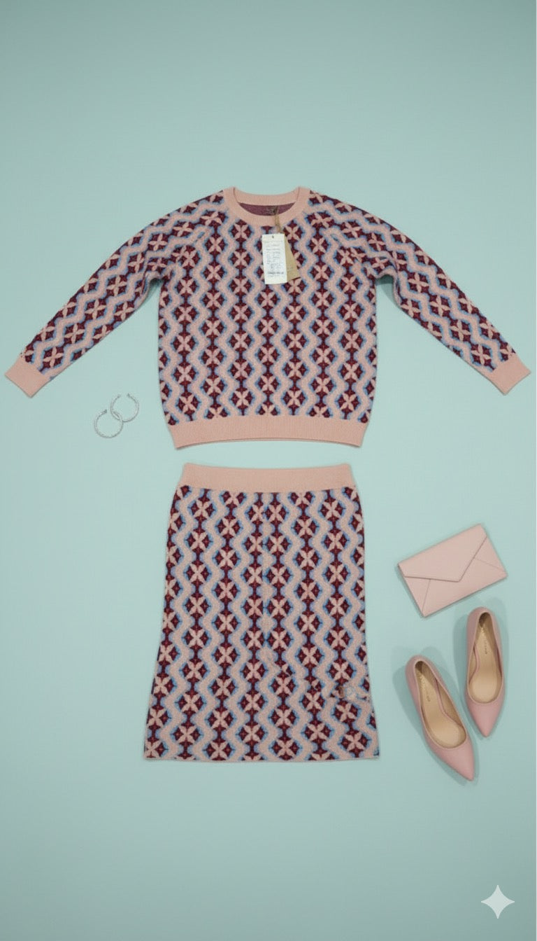 ADL Textured Ethnic-Inspired Geometric Pattern Peach 2 PCs Set.