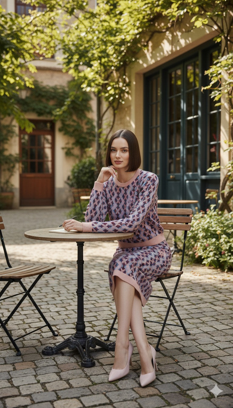 ADL Textured Ethnic-Inspired Geometric Pattern Peach 2 PCs Set.