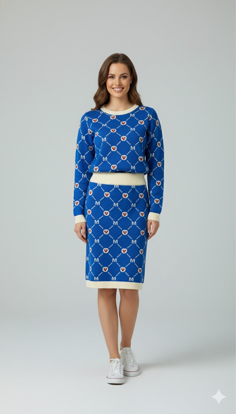 ADL Winter and Autumn Retro print sweater Women's 2 Pcs Set