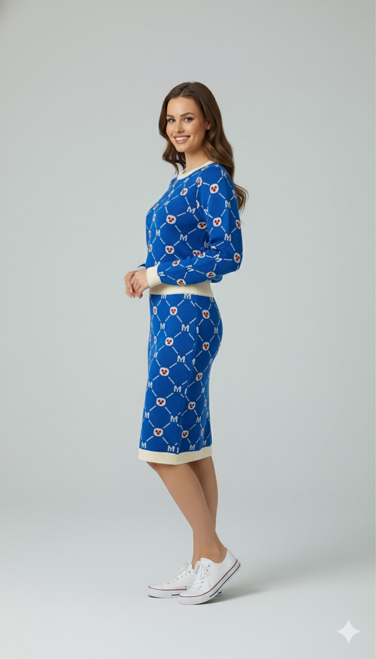 ADL Winter and Autumn Retro print sweater Women's 2 Pcs Set