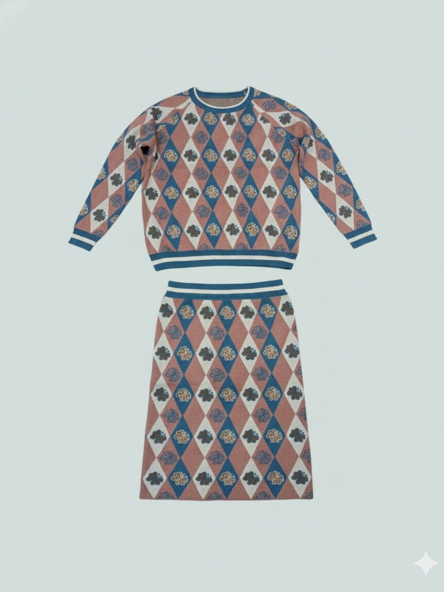 ADL Textured Ethnic-Inspired Argyle Pattern 2 Pcs Set