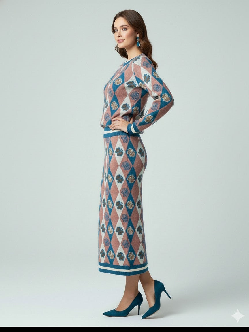 ADL Textured Ethnic-Inspired Argyle Pattern 2 Pcs Set