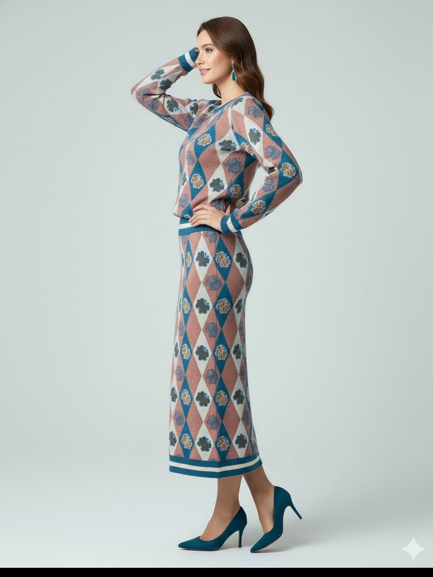 ADL Textured Ethnic-Inspired Argyle Pattern 2 Pcs Set