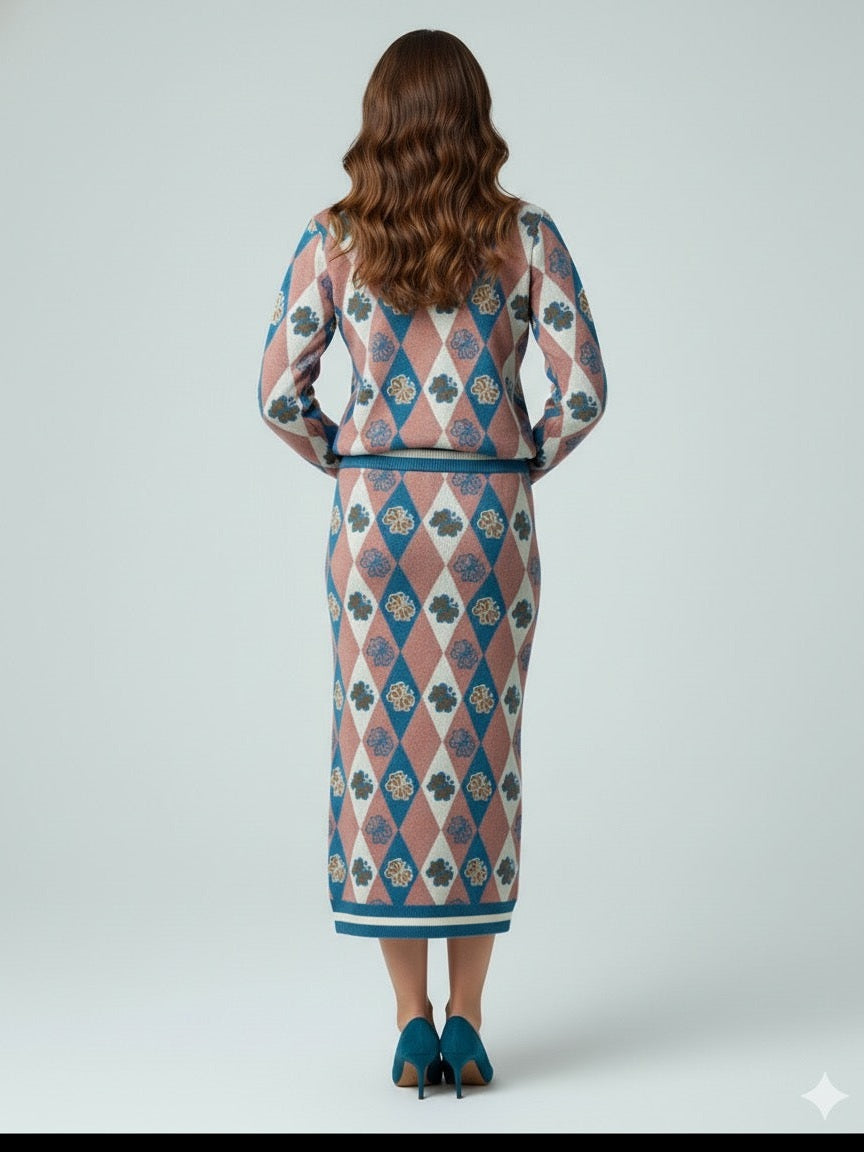 ADL Textured Ethnic-Inspired Argyle Pattern 2 Pcs Set