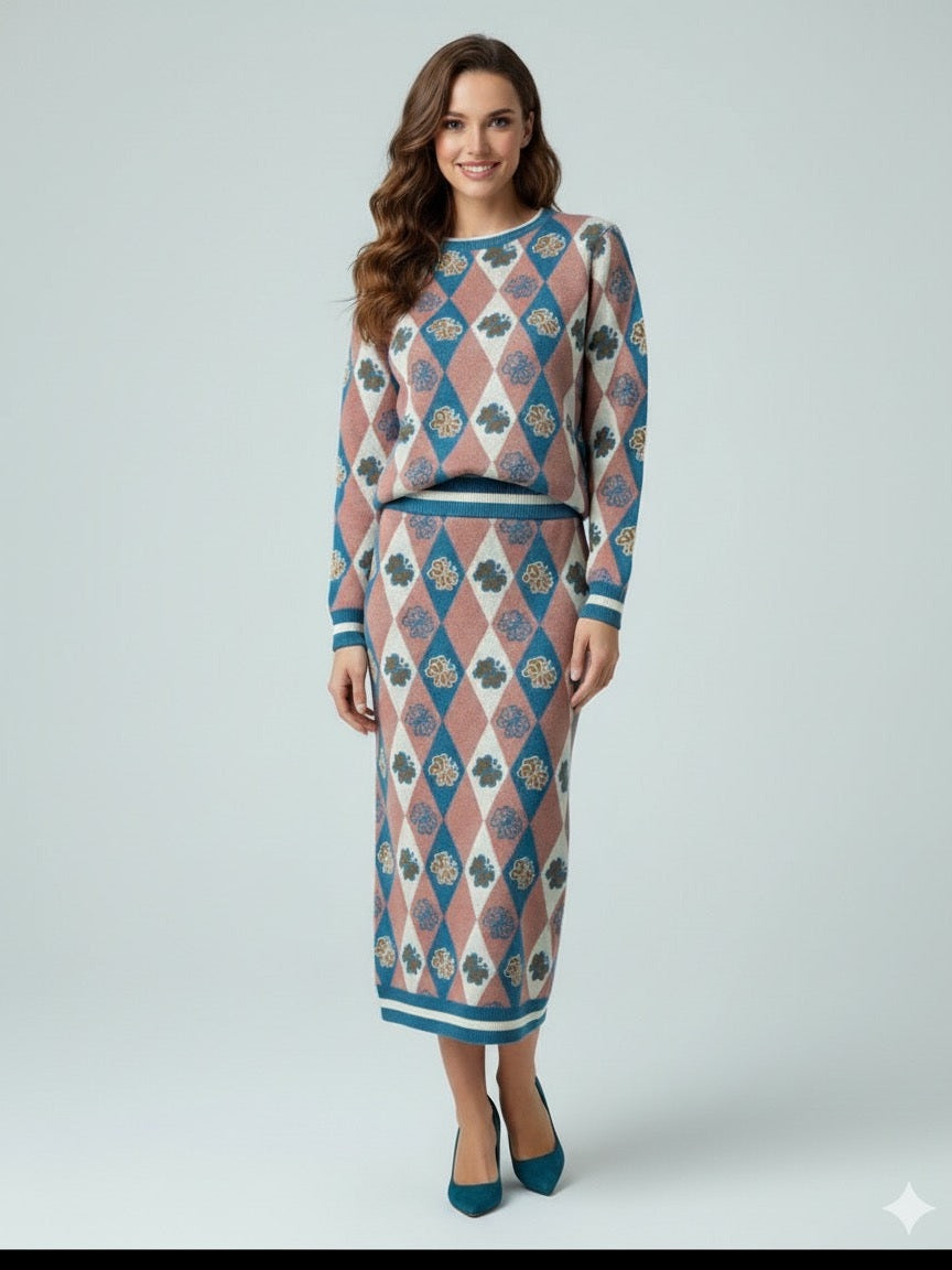 ADL Textured Ethnic-Inspired Argyle Pattern 2 Pcs Set