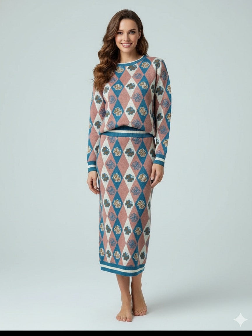 ADL Textured Ethnic-Inspired Argyle Pattern 2 Pcs Set