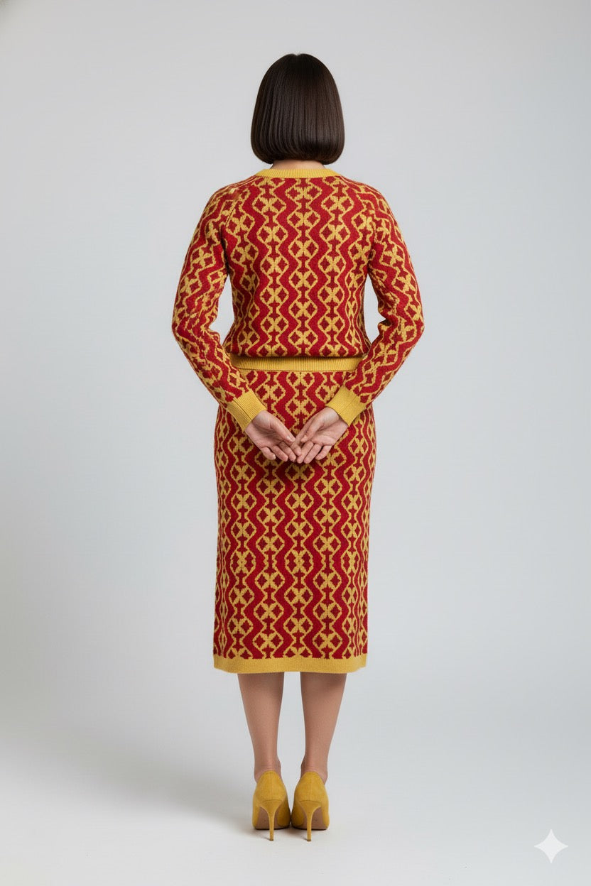 ADL Textured Ethnic Interlocking Diamond Jacquard 2 Pcs Set