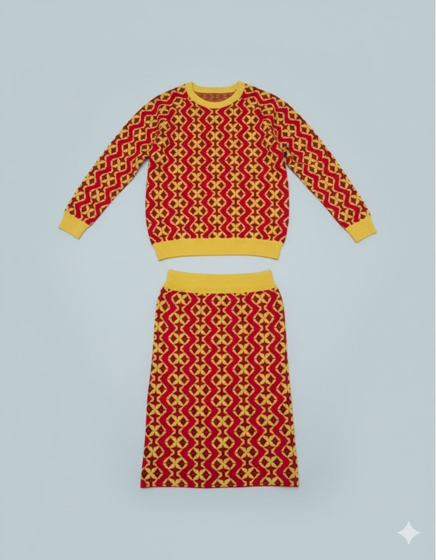 ADL Textured Ethnic Interlocking Diamond Jacquard 2 Pcs Set