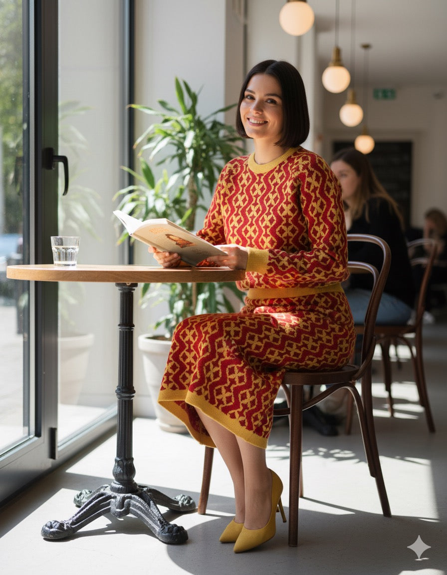 ADL Textured Ethnic Interlocking Diamond Jacquard 2 Pcs Set