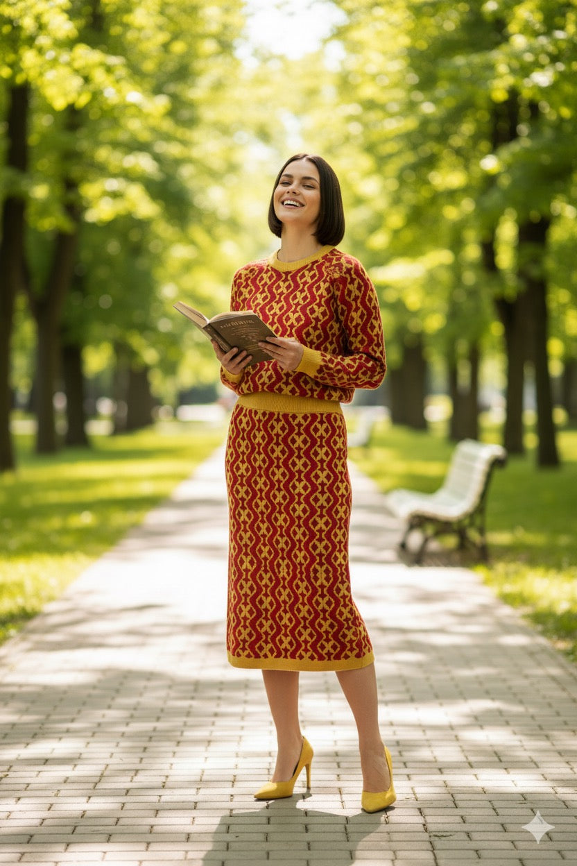 ADL Textured Ethnic Interlocking Diamond Jacquard 2 Pcs Set