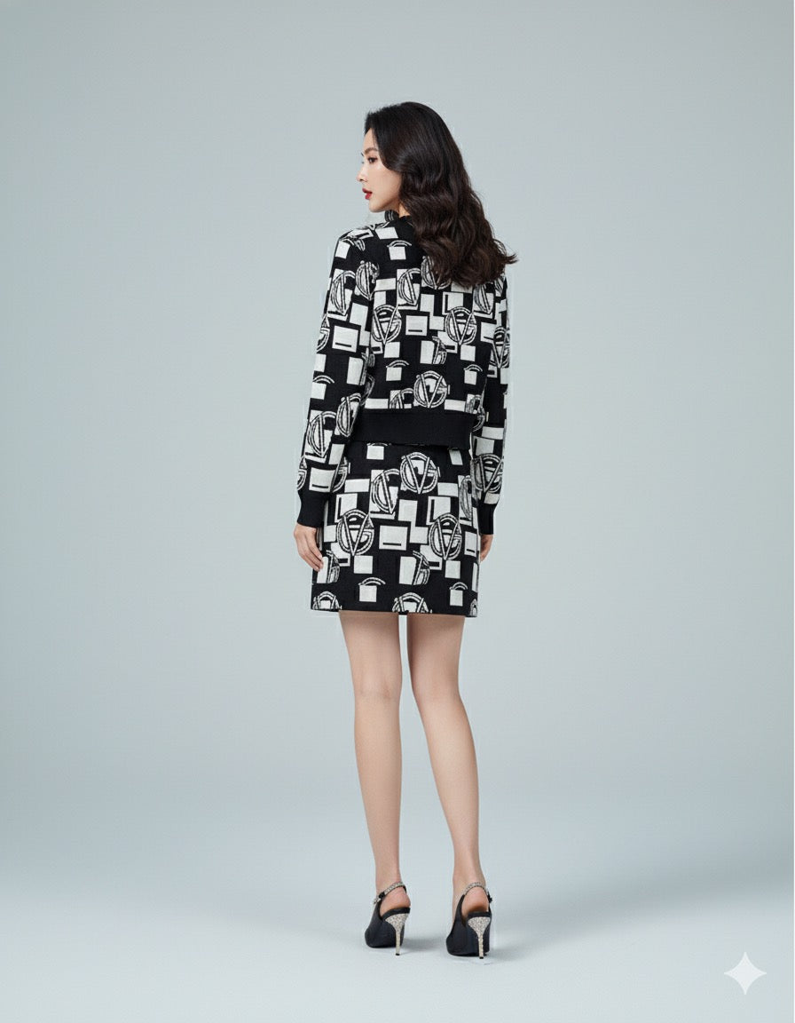 AD Autumn Winter Long Sleeve Knitted Cardigan 2 Pcs Set