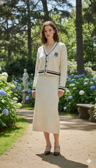 AD Textured Retro Knitted 2 Pcs Set in Cream