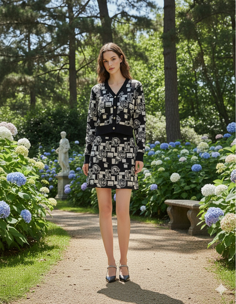 AD Autumn Winter Long Sleeve Knitted Cardigan 2 Pcs Set