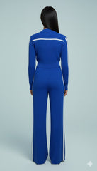 AD Sporty Knitted Chic 2 Pcs Set Wide Leg Pant Set in Navy