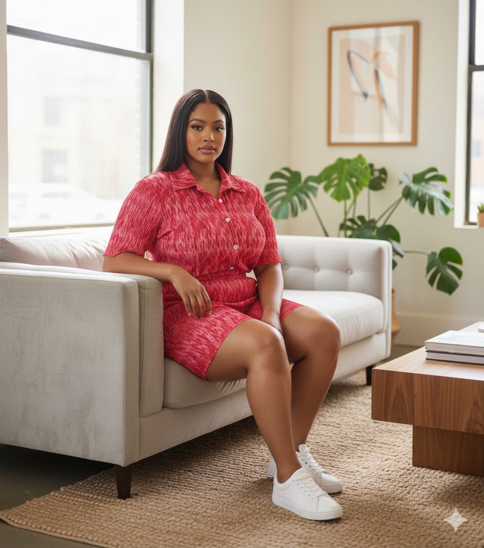 ADL Pleated Abstract Pink and White Print Short 2 Pcs Set