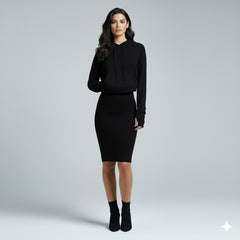 AD Black Knitted Hoodie Midi 2 Pcs Set