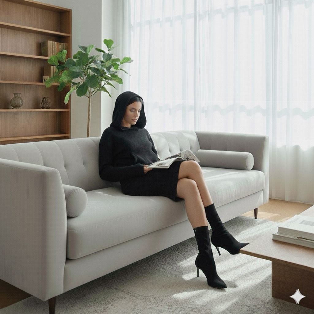 AD Black Knitted Hoodie Midi 2 Pcs Set