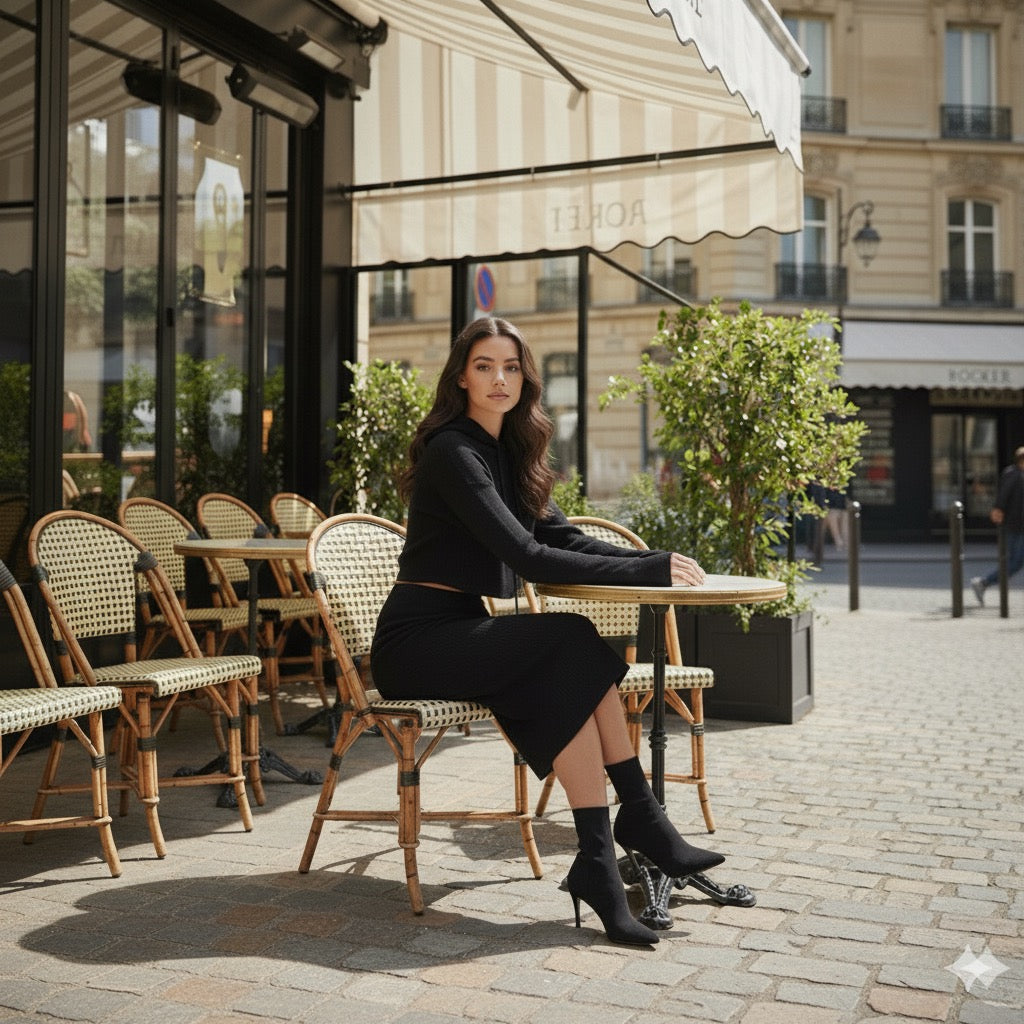 AD Black Knitted Hoodie Midi 2 Pcs Set