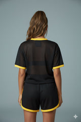 AD Retro Digital Print Casual Versatile Short 2 Pcs set in Black.