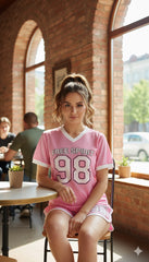 AD Retro Digital Print Casual Versatile Short 2 Pcs set in Pink.