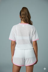 AD Retro Digital Print Casual Versatile Short 2 Pcs set in White.