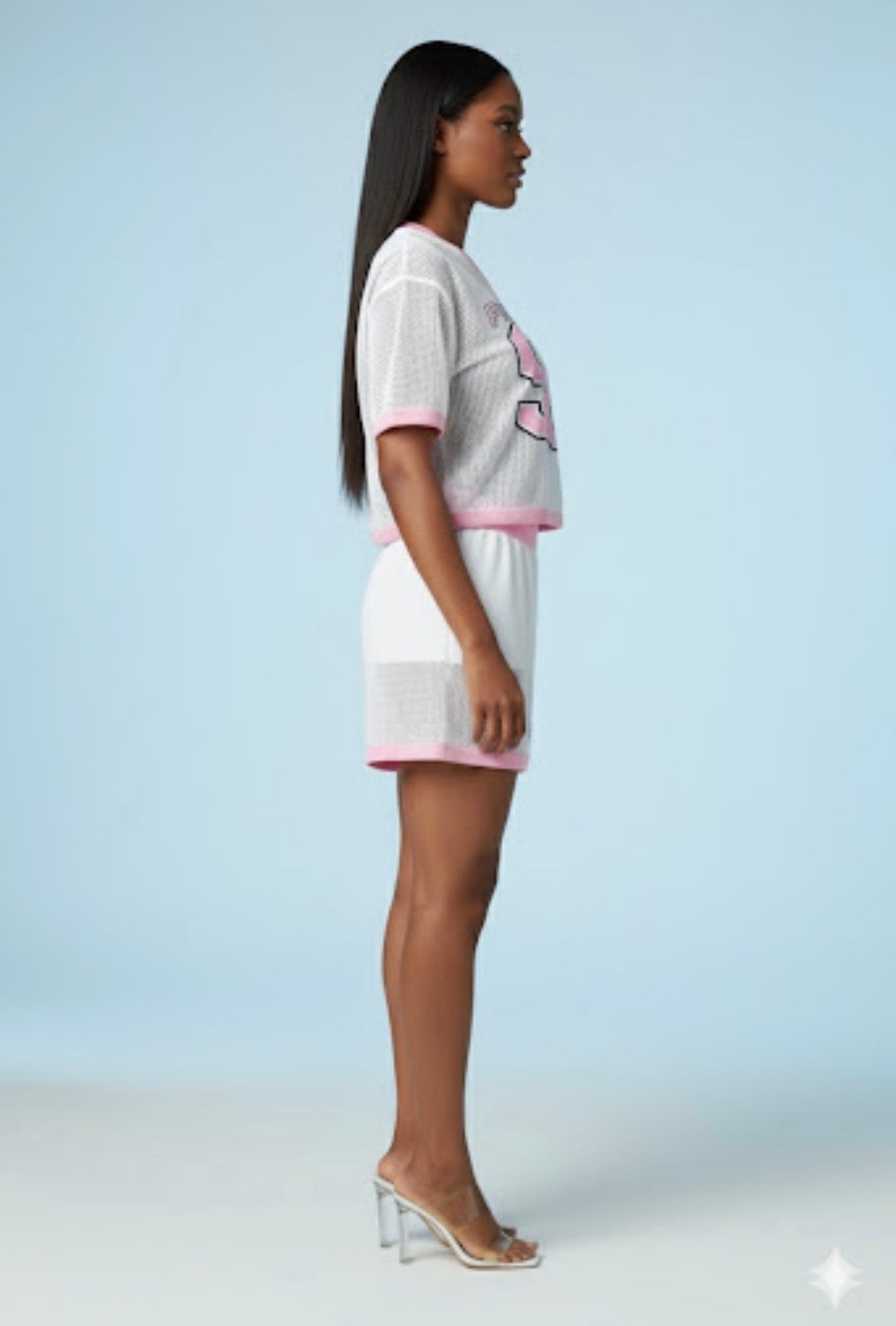 AD Retro Digital Print Casual Versatile Short 2 Pcs set in White.