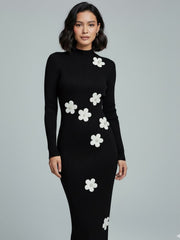 AD Elegant Woman Floral Decor Causal Midi Dress