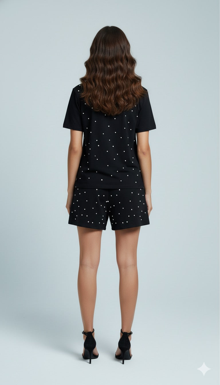 ADL Embellished Short 2 Pcs Set in Black