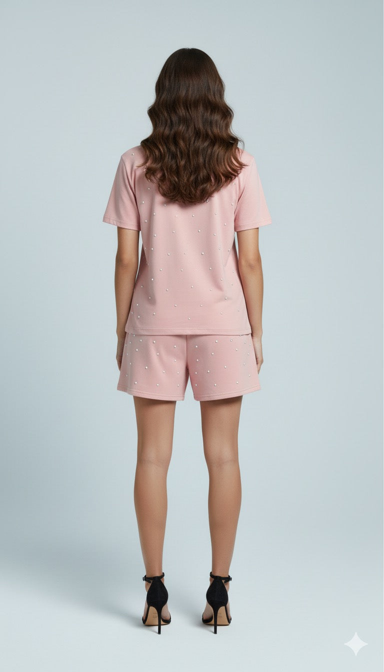 ADL Embellished Short 2 Pcs Set in Pink