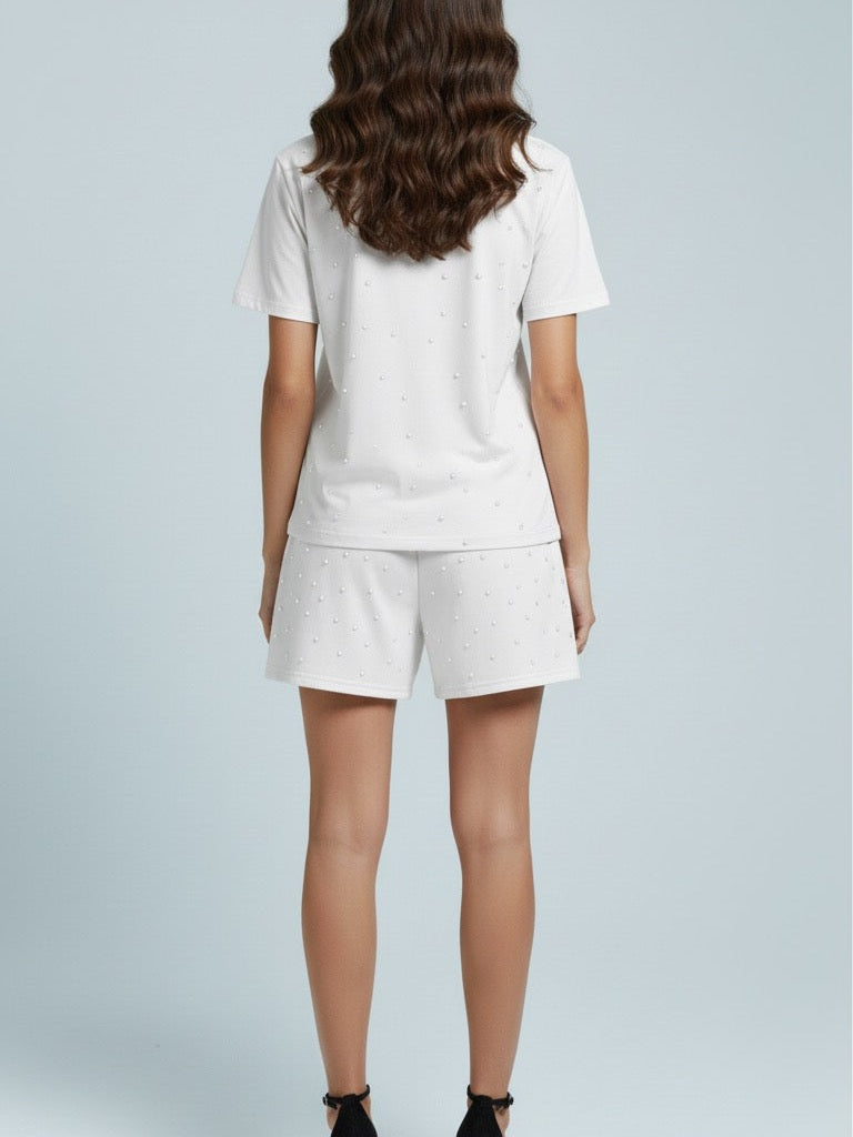 ADL Embellished  Short 2 Pcs Set in White