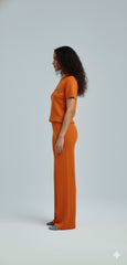 Leisure Fashion Alphabet Embroidered Sweater and Wide Leg Pants Set Two Piece Set in Burnt Orange