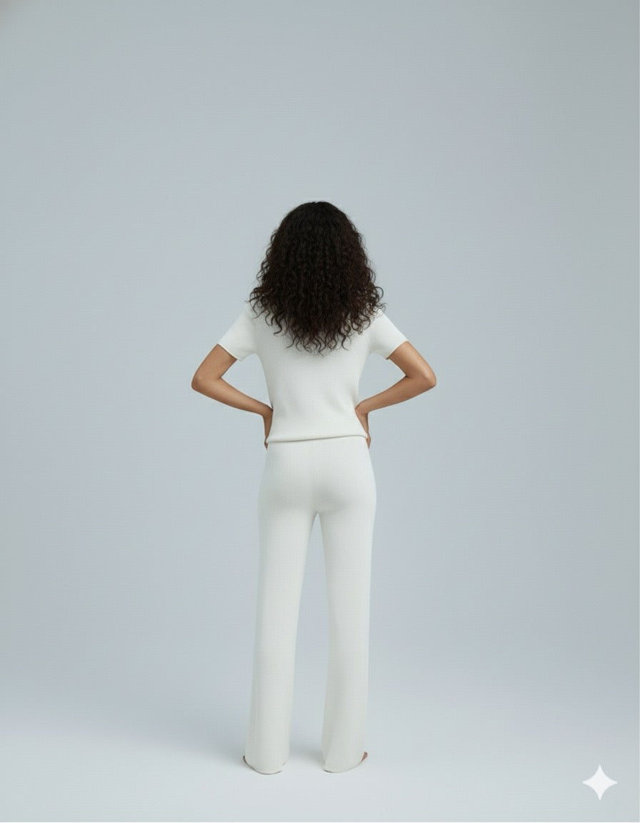 AD Leisure Fashion Alphabet Embroidered Sweater and Wide Leg Pants Set Two Piece Set  in white