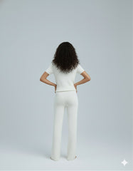 AD Leisure Fashion Alphabet Embroidered Sweater and Wide Leg Pants Set Two Piece Set  in white