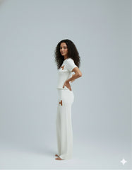 AD Leisure Fashion Alphabet Embroidered Sweater and Wide Leg Pants Set Two Piece Set  in white