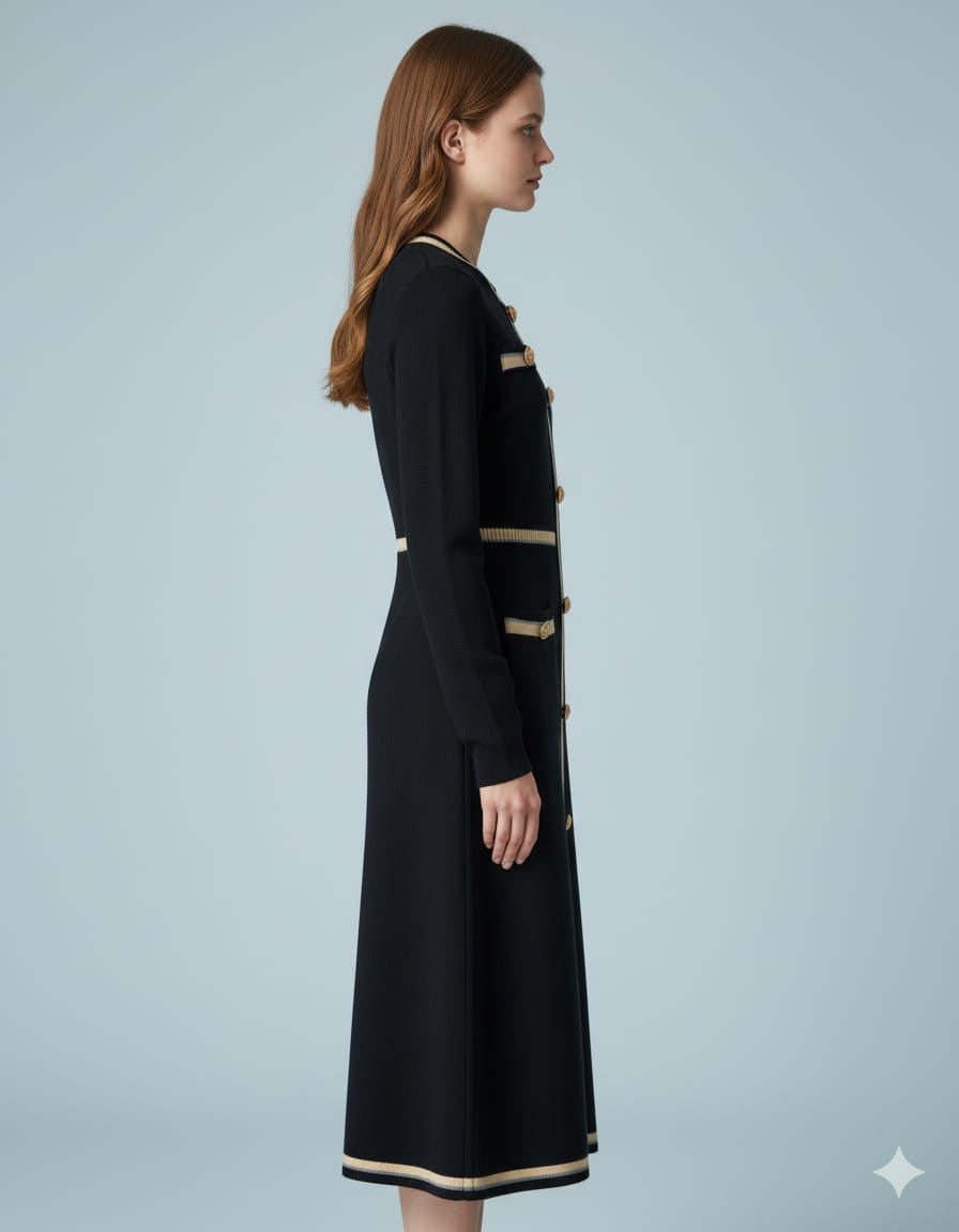 AD Elegant French Metal buttons Bodycon Dress