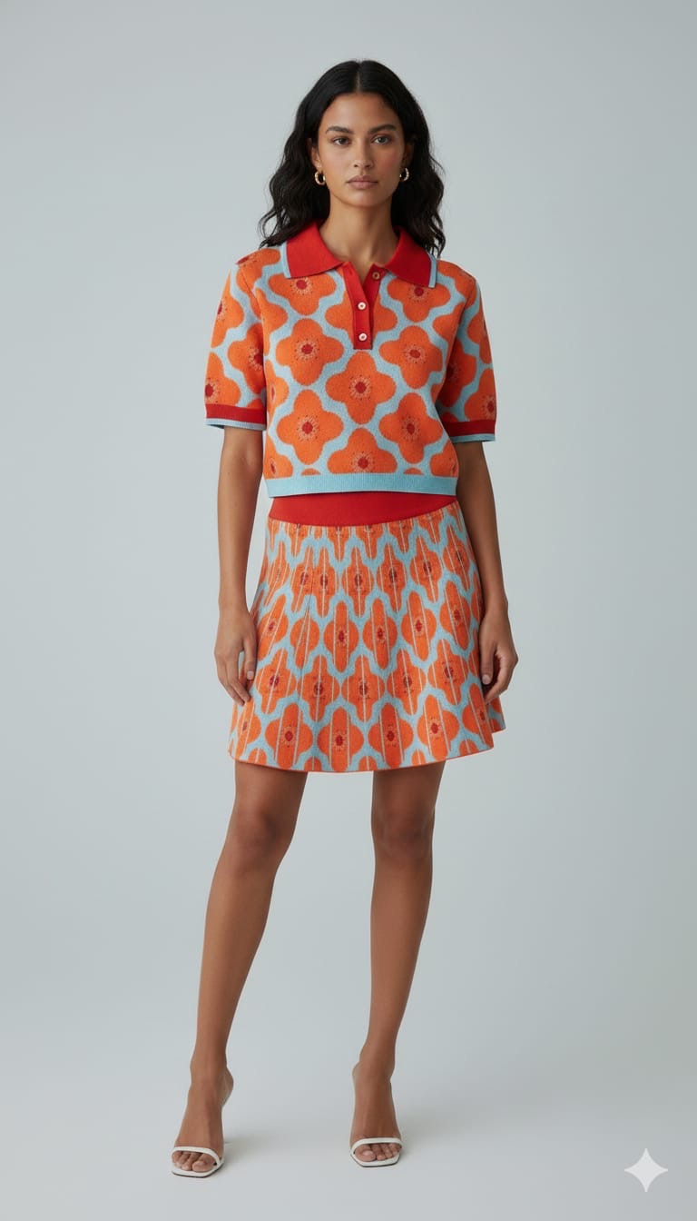 ADL Vintage Retro Floral Geometric Print 2 Pcs Set