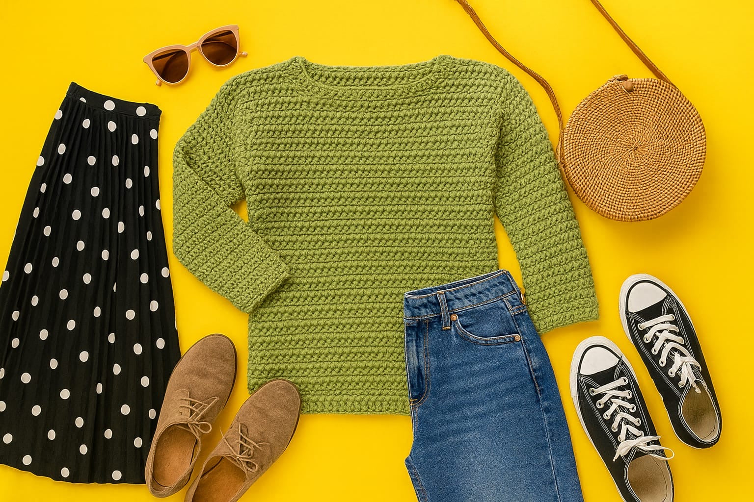 AD High-Quality Oversized Textured Knit Sweater Top in Green