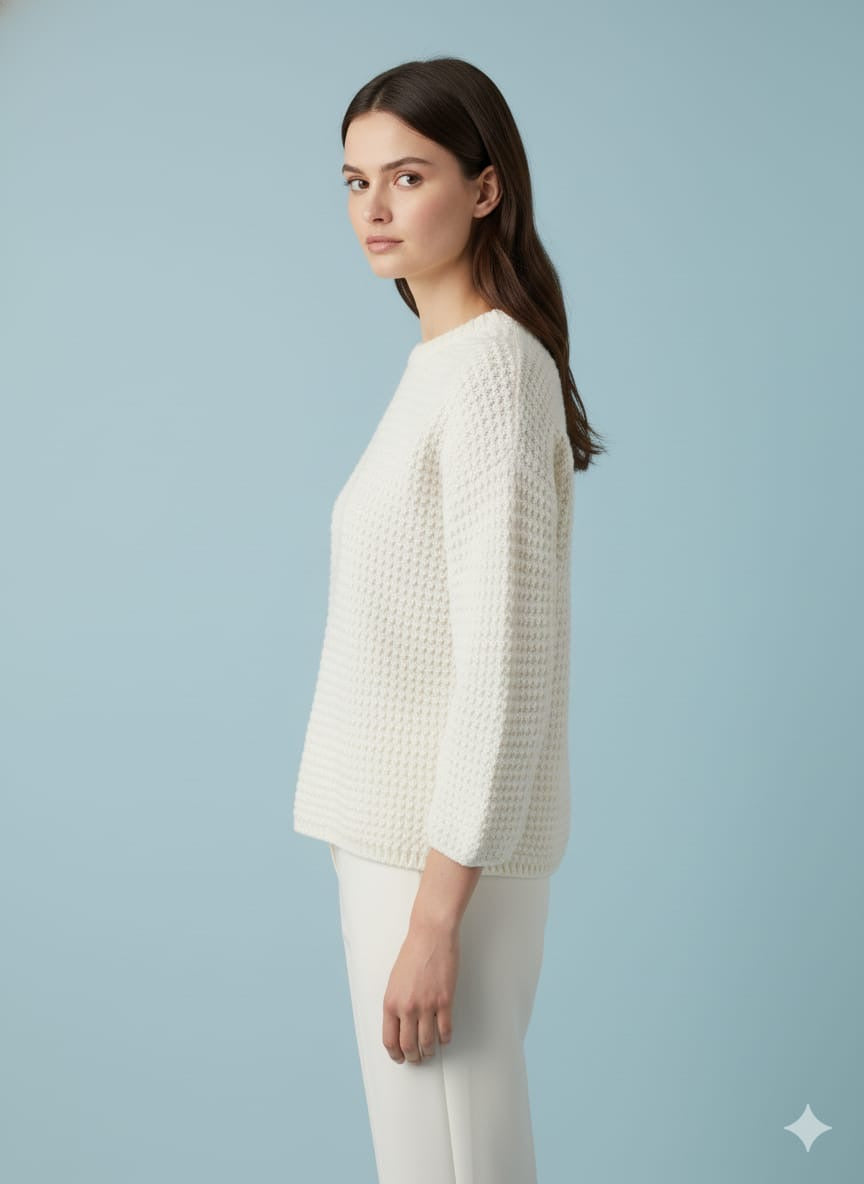 AD High-Quality Oversized Textured Knit Sweater Top in Cream