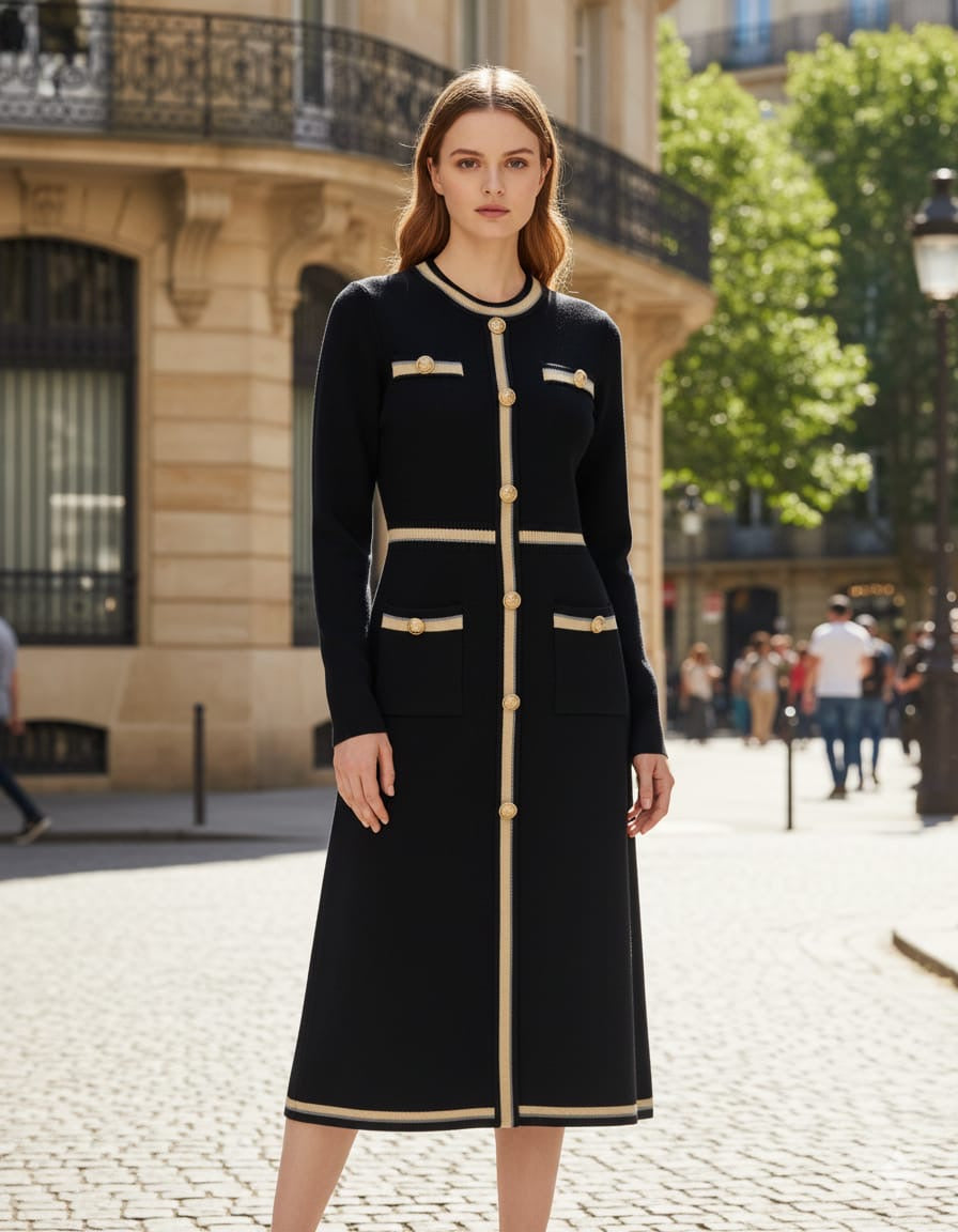 AD Elegant French Metal buttons Bodycon Dress