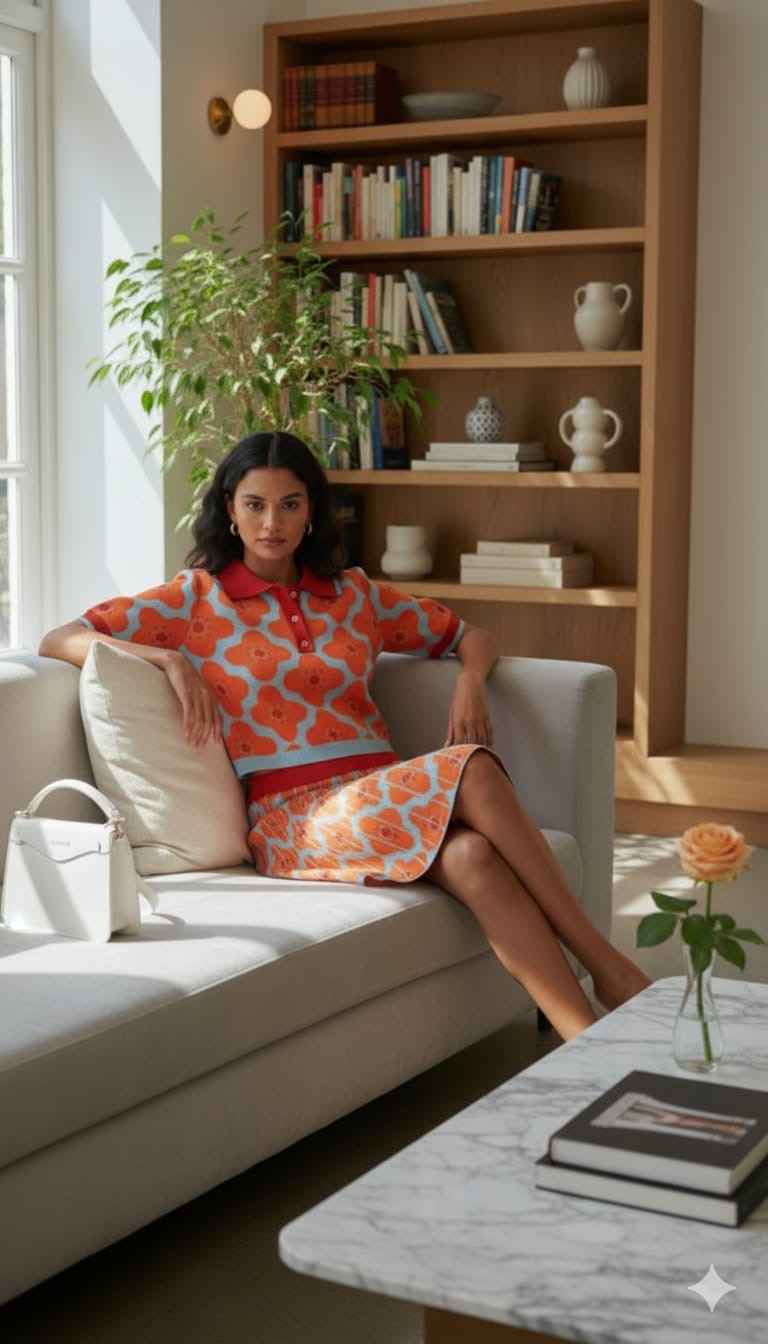 ADL Vintage Retro Floral Geometric Print 2 Pcs Set